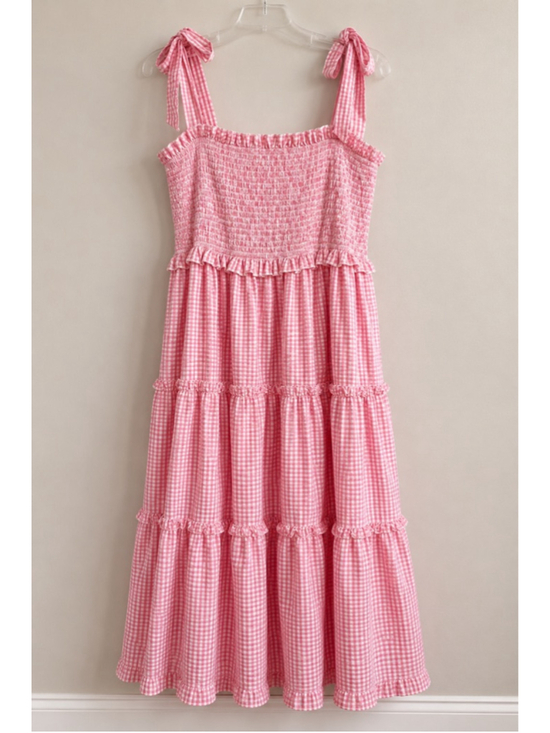 Simply Southern Dresses & Skirts - Simply Southern Pink White Gingham Seersucker Smocked Tiered Maxi Dress XXL Plus